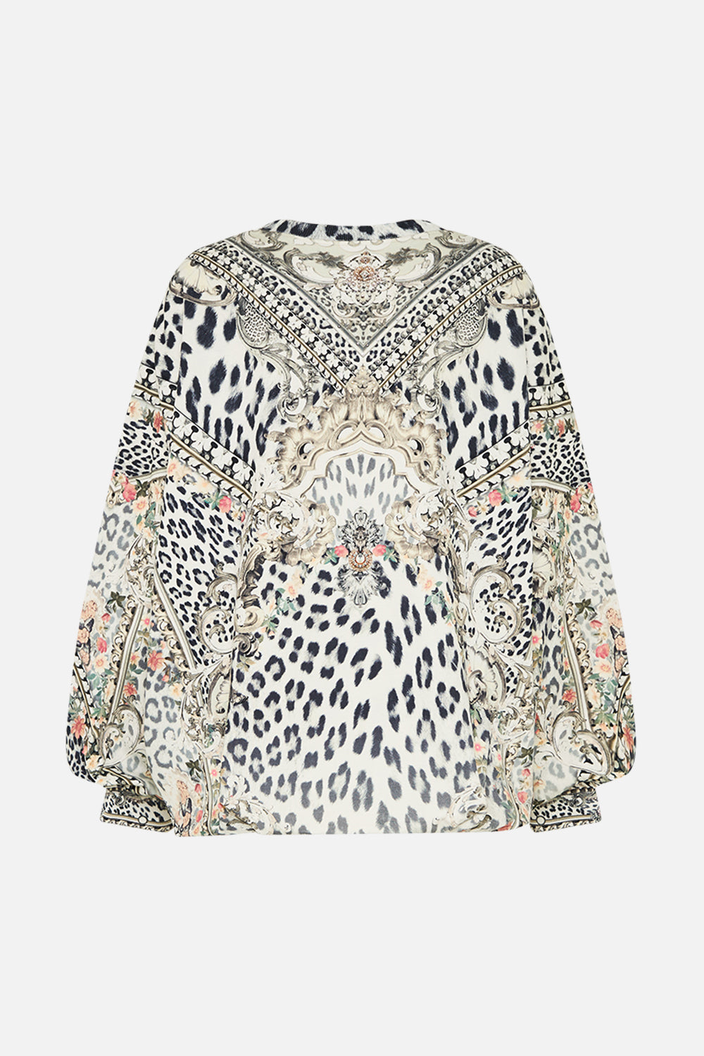 The CAMILLA TUCK DETAIL SWEATER - MULTI MARBLE HEAVEN in our  print.