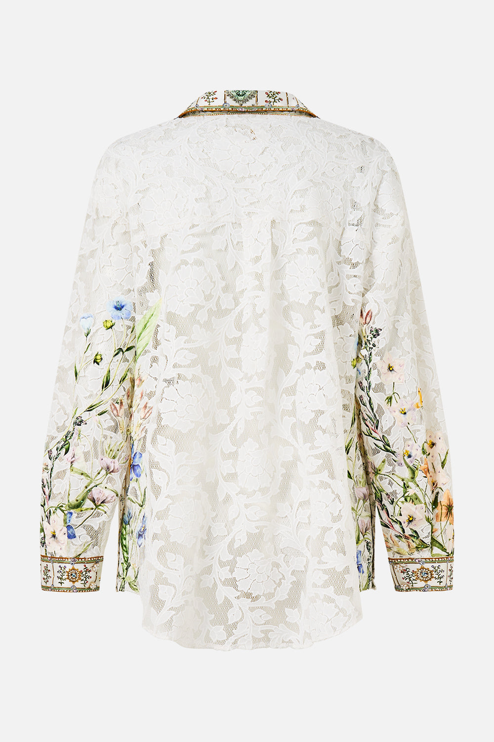 The CAMILLA COLLARED SHIRT WITH SIDE BUTTONS DRESSING ROOM DRAMA in our  print.