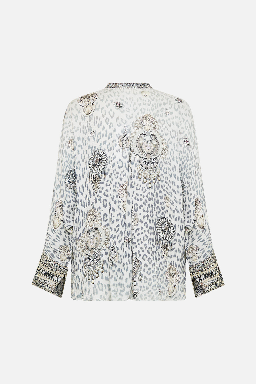 The CAMILLA RELAXED PLACKET DETAIL SHIRT MARBLE HEAVEN in our  print.
