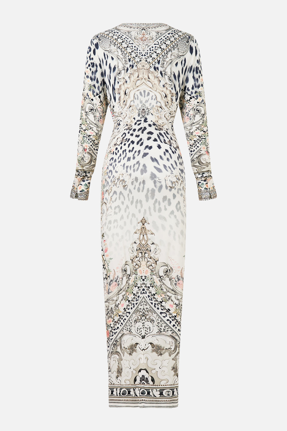 The CAMILLA LONG V NECK TWIST FRONT JERSEY DRESS MARBLE HEAVEN in our  print.
