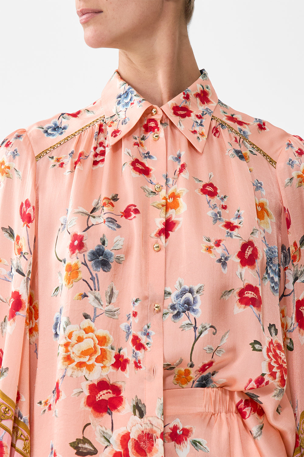 The CAMILLA BUTTON THROUGH BLOUSON SLEEVE BLOUSE MAJESTIC MILLA in our  print.