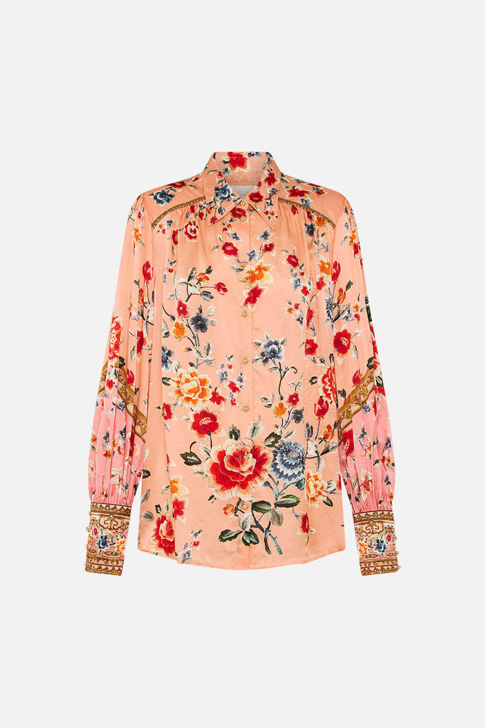 The CAMILLA BUTTON THROUGH BLOUSON SLEEVE BLOUSE MAJESTIC MILLA in our  print.