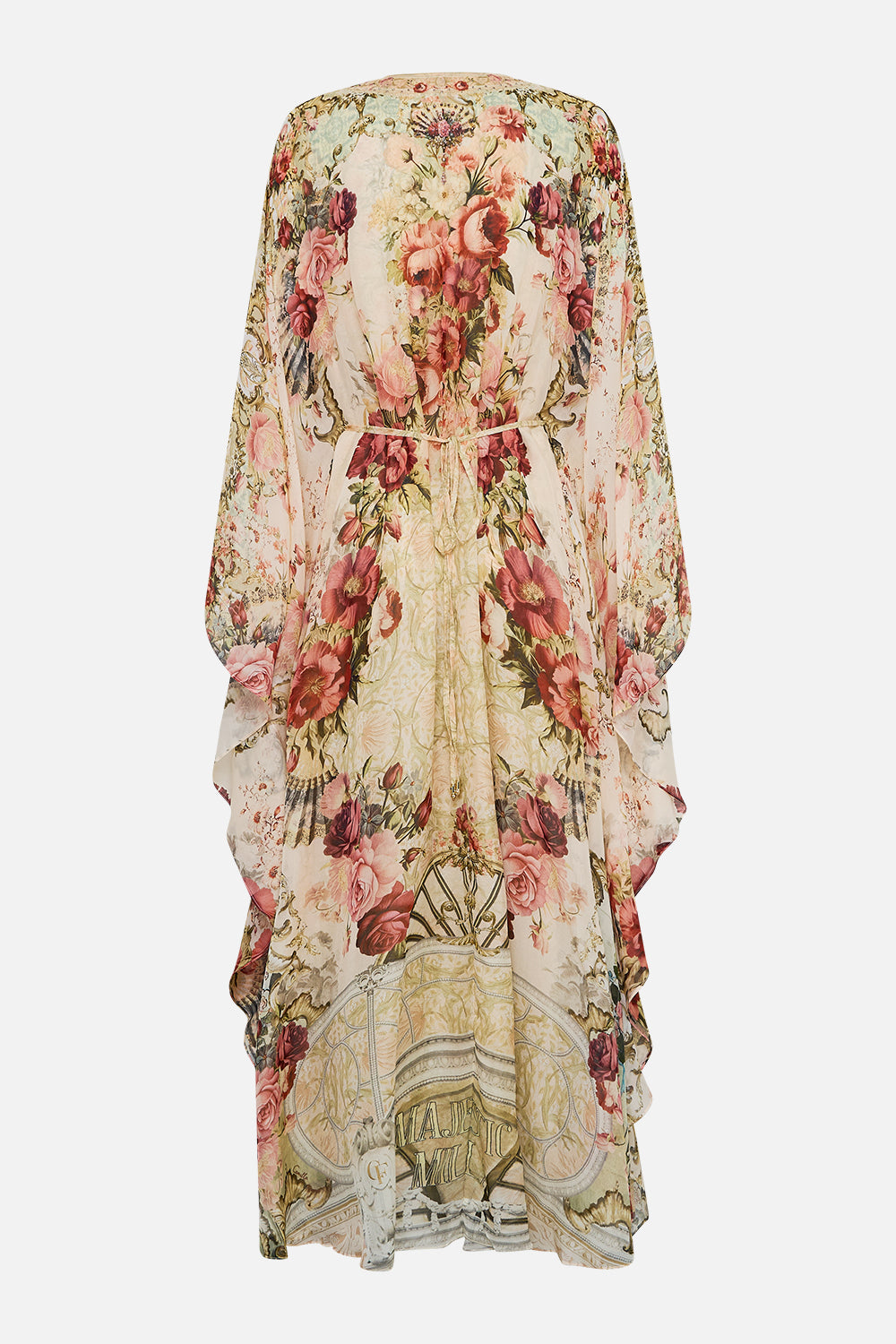 The CAMILLA Long Kaftan With Waist Detail in our Meet Me At The Majestic print.