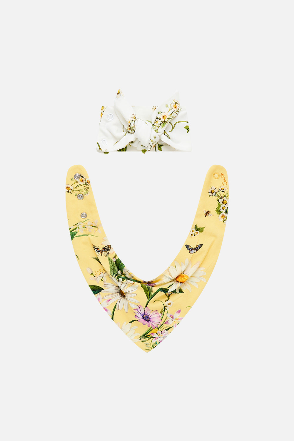 The CAMILLA Babies Soft Tie Headband And Bib Set in our Daisy Chains print.