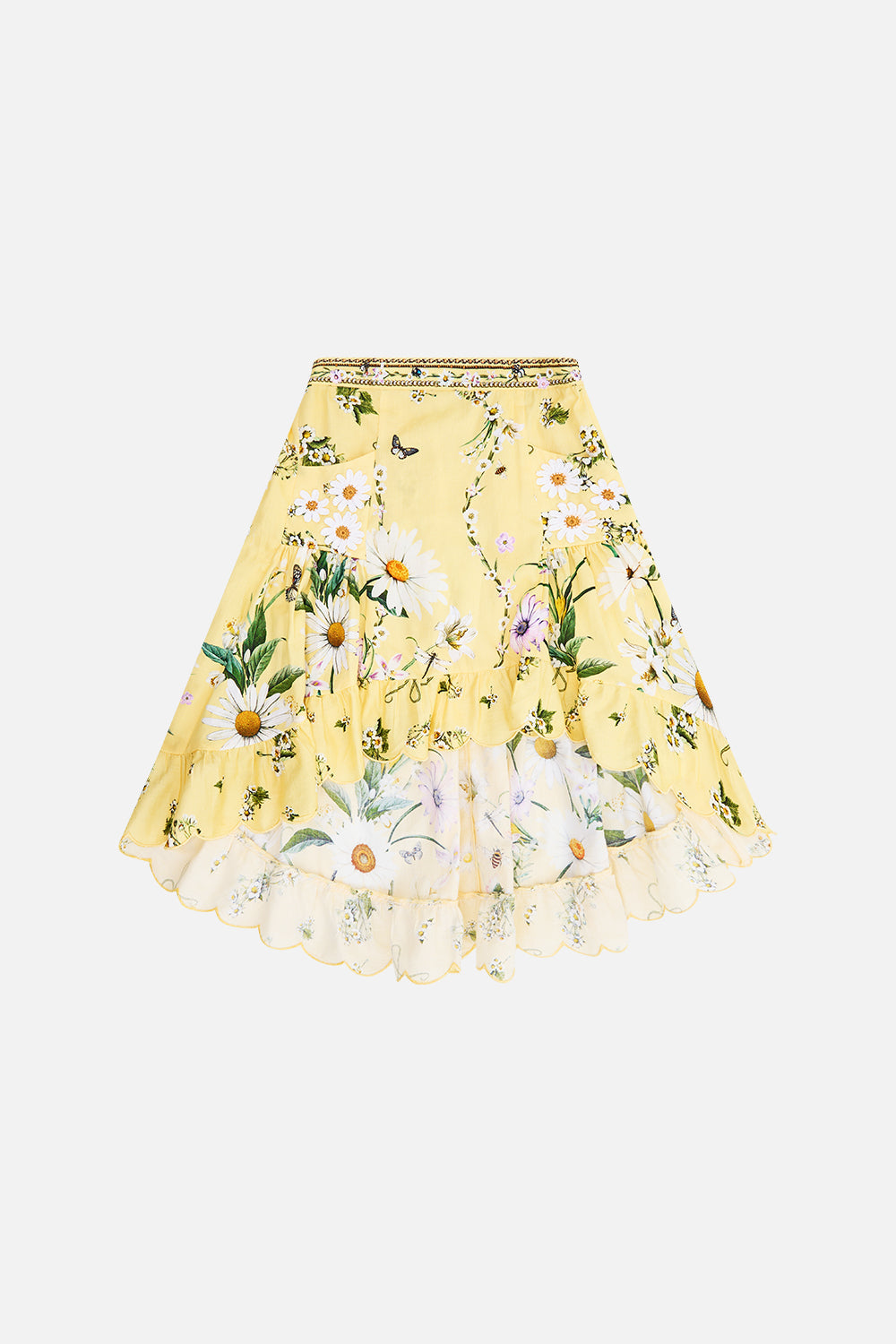 The CAMILLA KIDS HIGH LOW SKIRT WITH POCKETS 4-10 DAISY CHAINS in our DAISY CHAINS print.