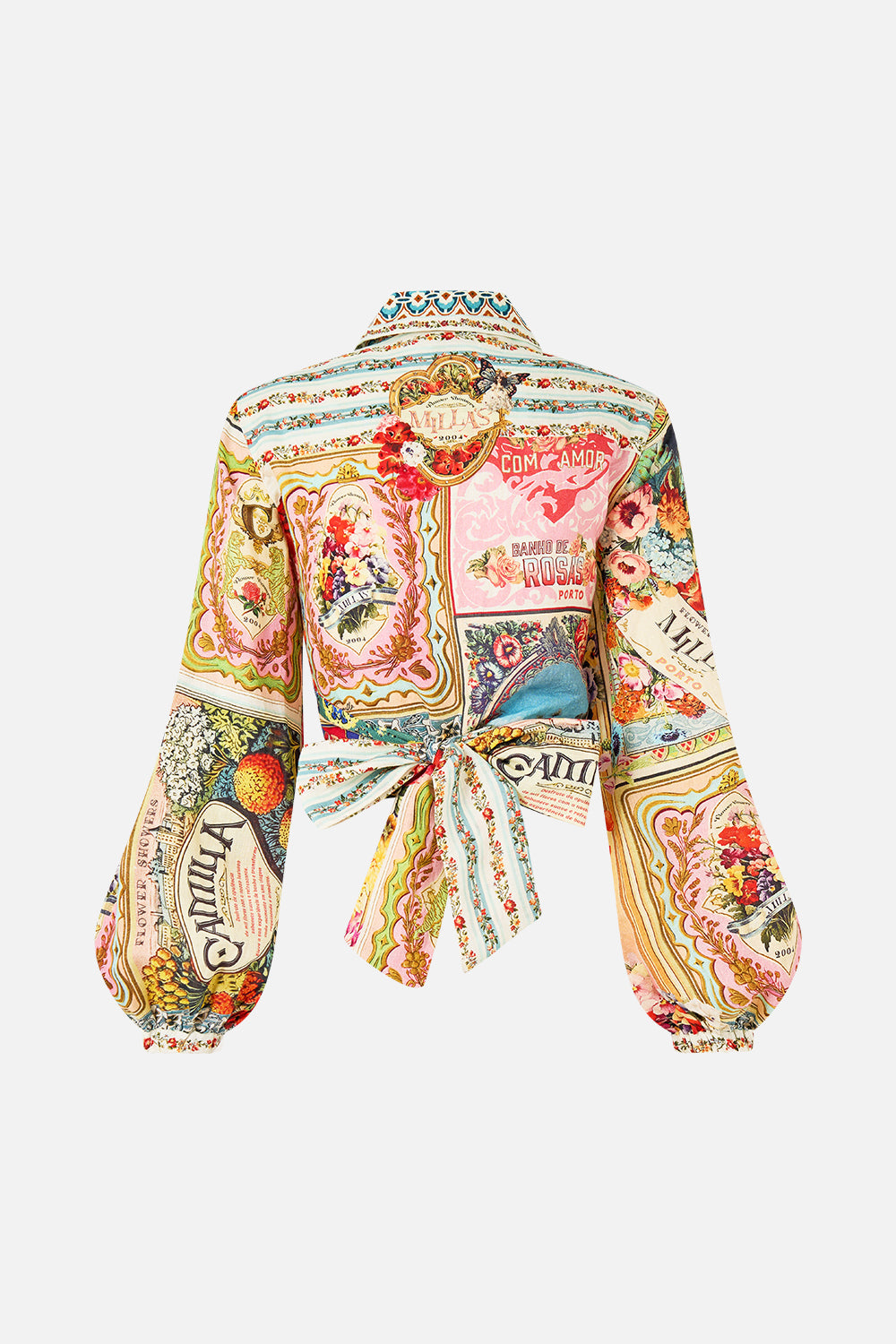 The CAMILLA CROPPED WRAP SHIRT SOAP OPERA in our  print.