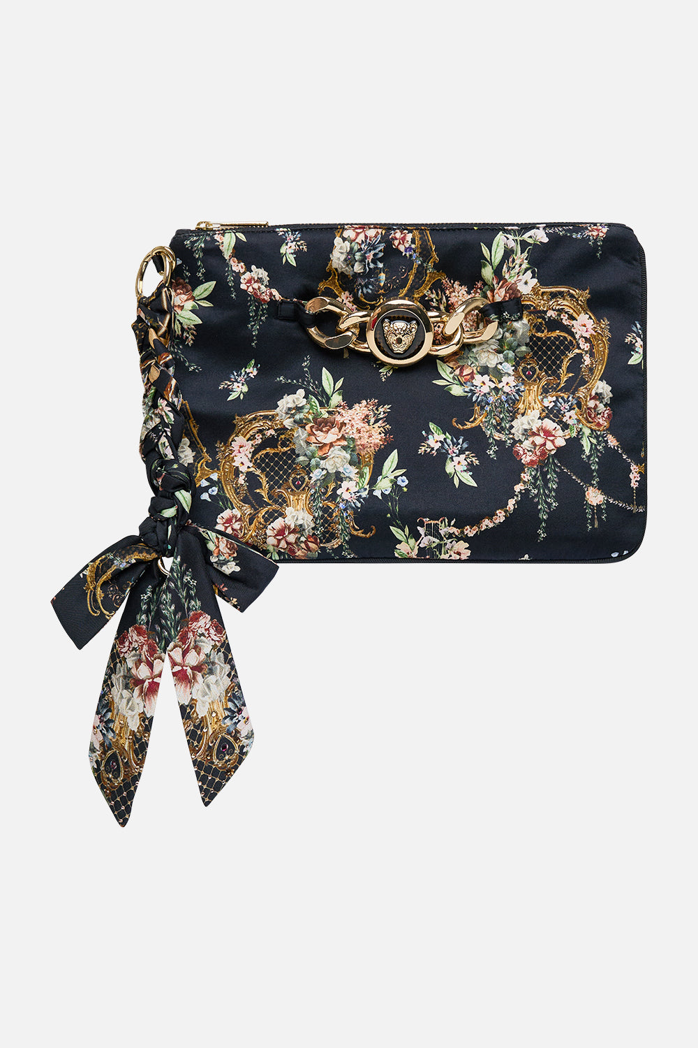 The CAMILLA BRAIDED STRAP CLUTCH NOBLE ENDEAVOURS in our NOBLE ENDEAVOURS print.