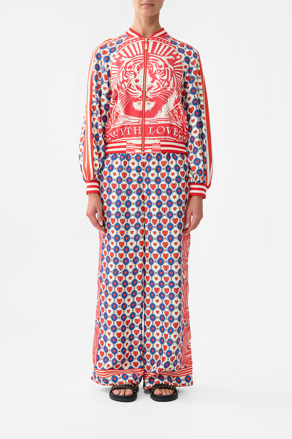 The CAMILLA PANELLED SLEEVE BLOUSON BOMBER RINSE & ROAR in our RINSE & ROAR print.