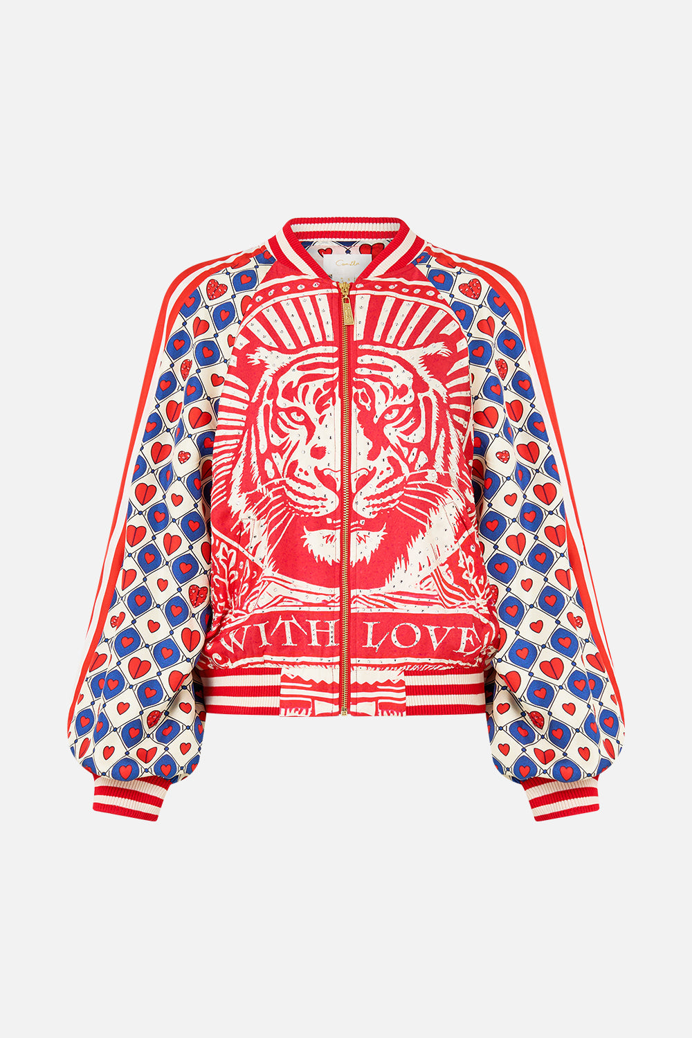 The CAMILLA PANELLED SLEEVE BLOUSON BOMBER RINSE & ROAR in our  print.