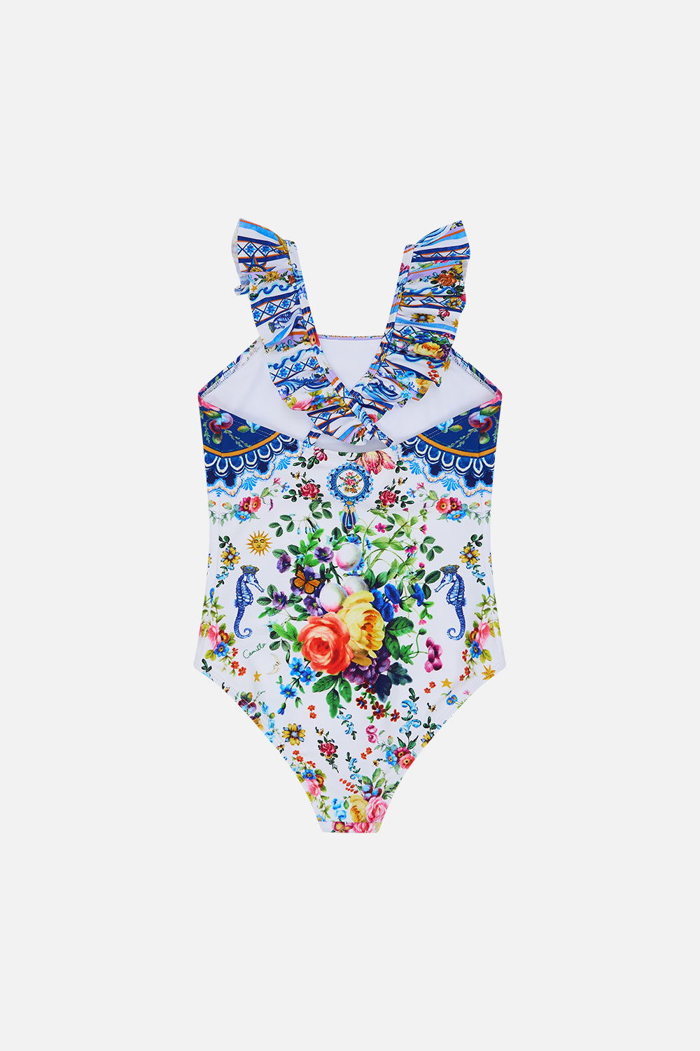 The CAMILLA KIDS STRAIGHT NECK ONE PIECE W FRILL 12-14 TILES DARLS in our  print.