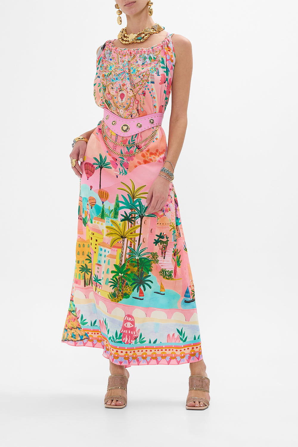 CAMILLA drawstring dress in Sister Sunset print