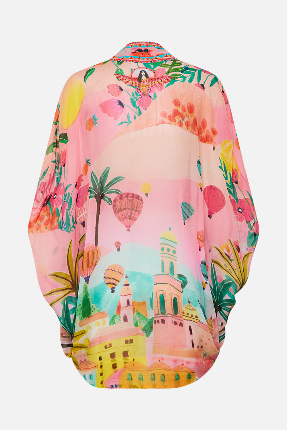 CAMILLA Open Front Cardi Cape in Sister Sunset print