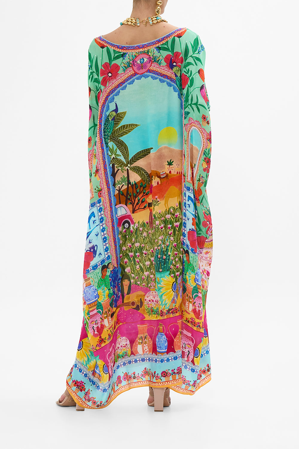 CAMILLA Round Neck Kaftan in Queens of Creation print. 