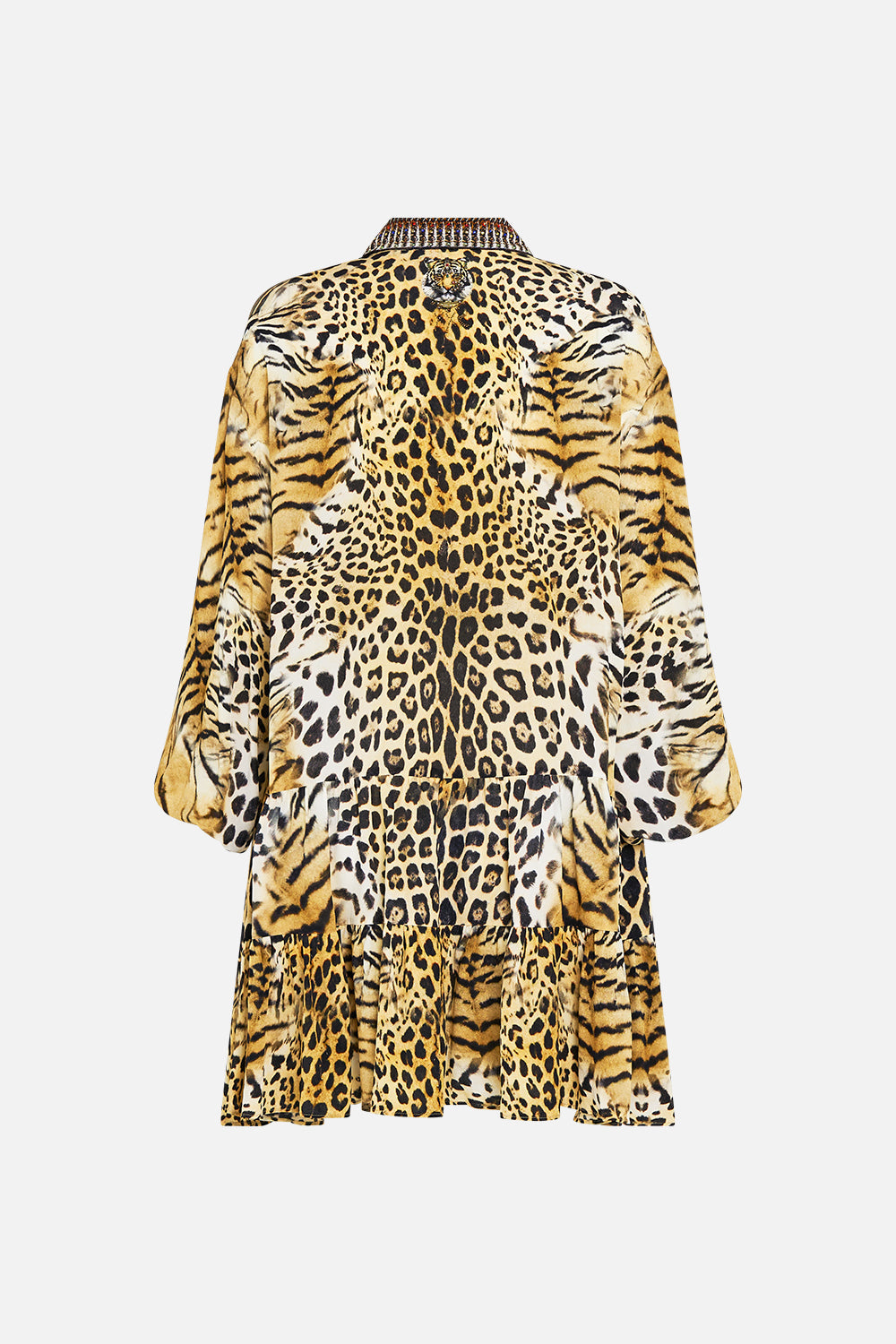 LONG SLEEVE TIERED SHORT DRESS JAGUAR