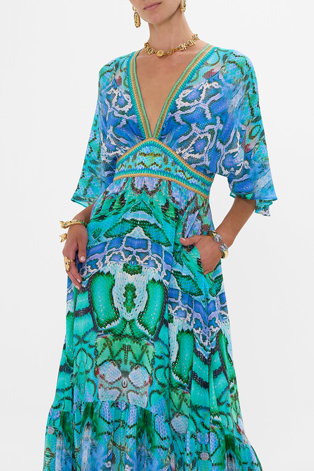 WAISTED DRESS WITH HEM RUFFLE LAND OF WONDER