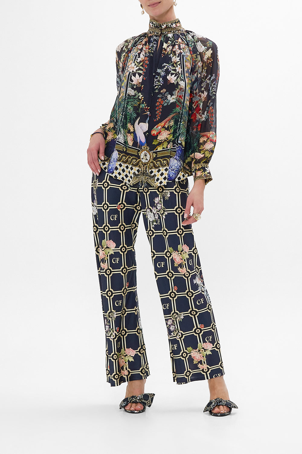 The CAMILLA RAGLAN BUTTON UP SHIRT PALACIO POETRY in our PALACIO POETRY print.