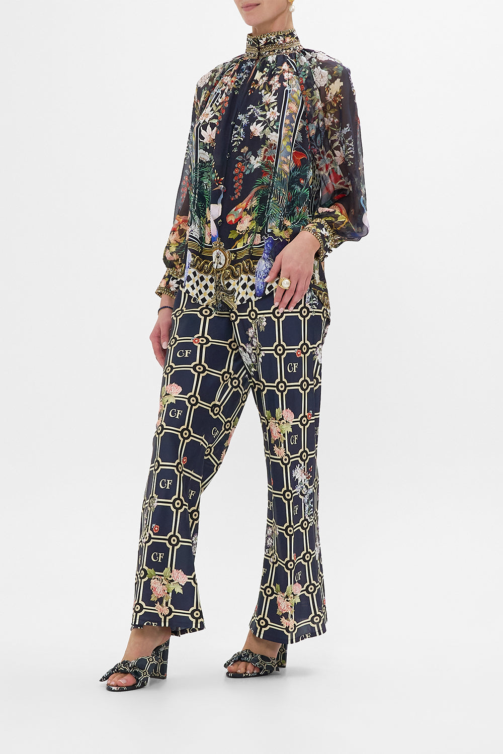 The CAMILLA RAGLAN BUTTON UP SHIRT PALACIO POETRY in our  print.