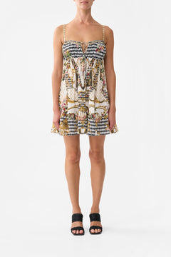 GATHERED BUST TIERED MINI DRESS ROCOCO GLOW