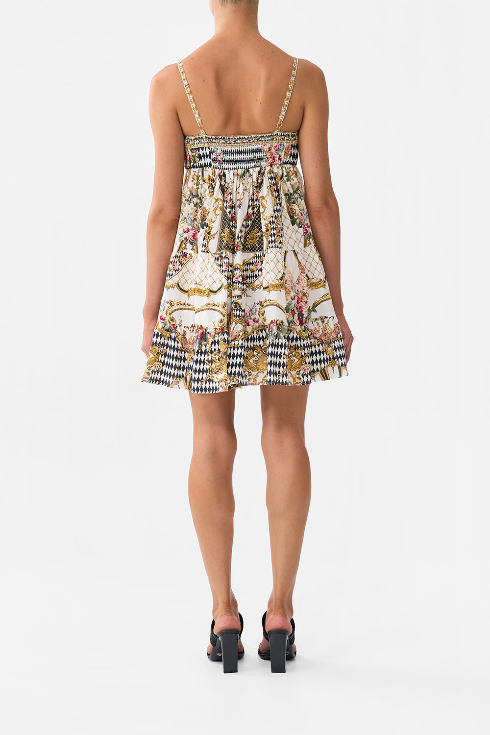 GATHERED BUST TIERED MINI DRESS ROCOCO GLOW