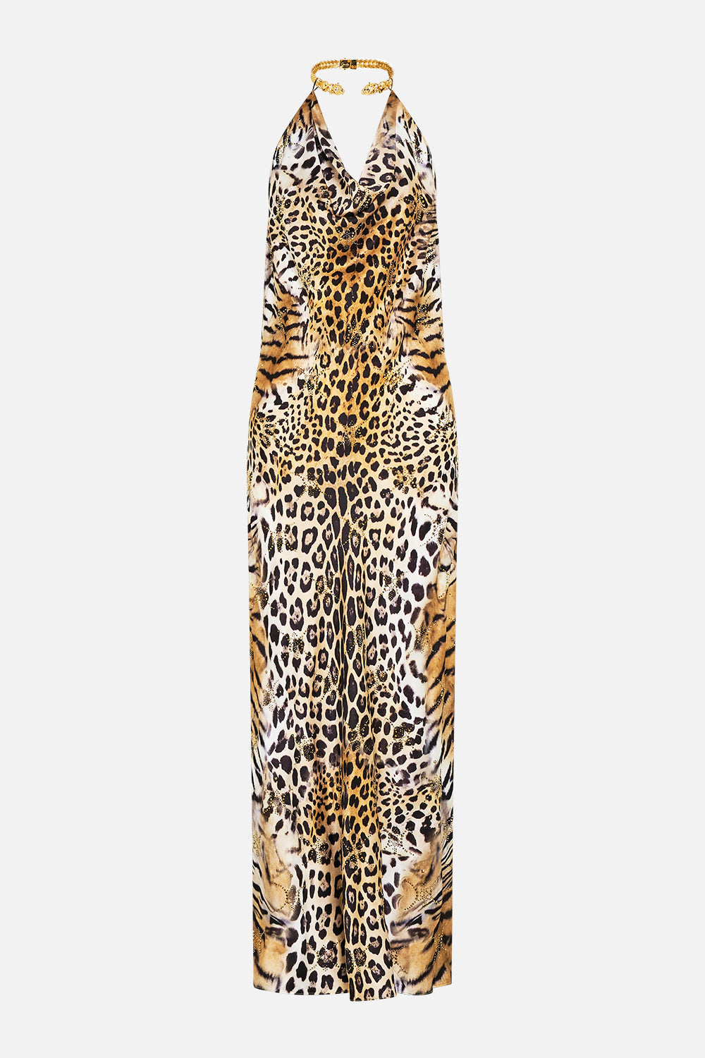 DRAPED LONG DRESS WITH NECKPIECE JAGUAR