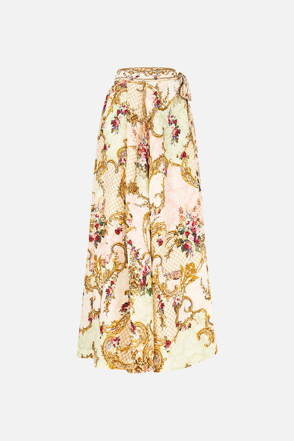 The CAMILLA MAXI WRAP SKIRT THE QUEENS QUARTERS in our  print.