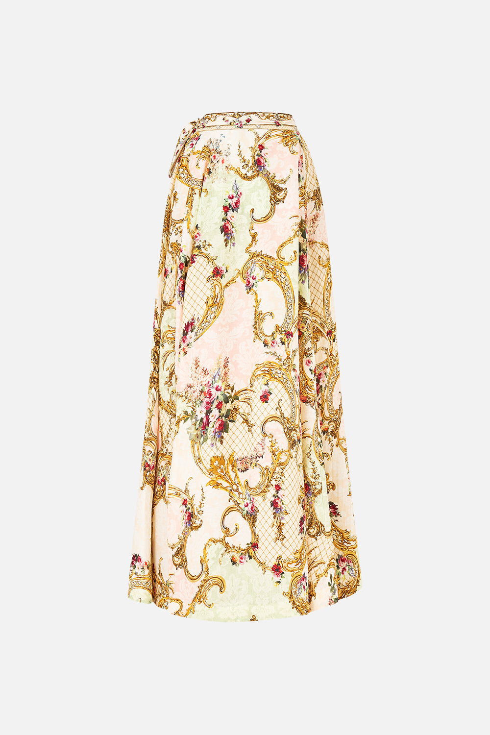 The CAMILLA MAXI WRAP SKIRT THE QUEENS QUARTERS in our  print.