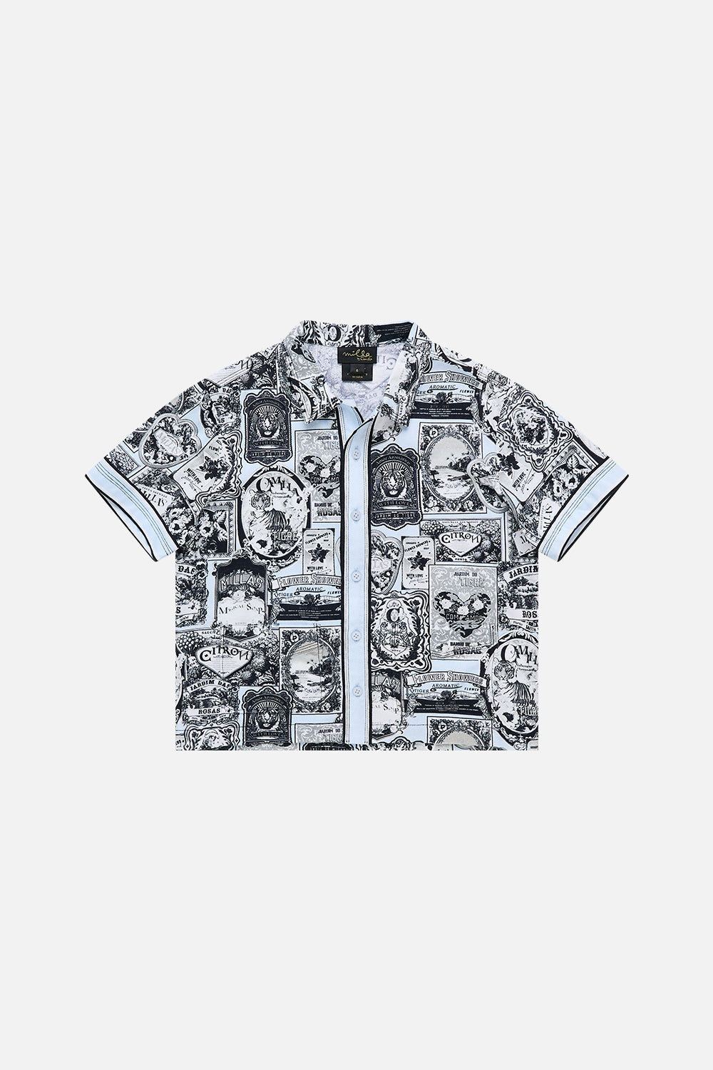 The CAMILLA BOYS SHORT SLEEVE CABANA SHIRT 4-10 FLOWER SHOWERS in our FLOWER SHOWERS print.