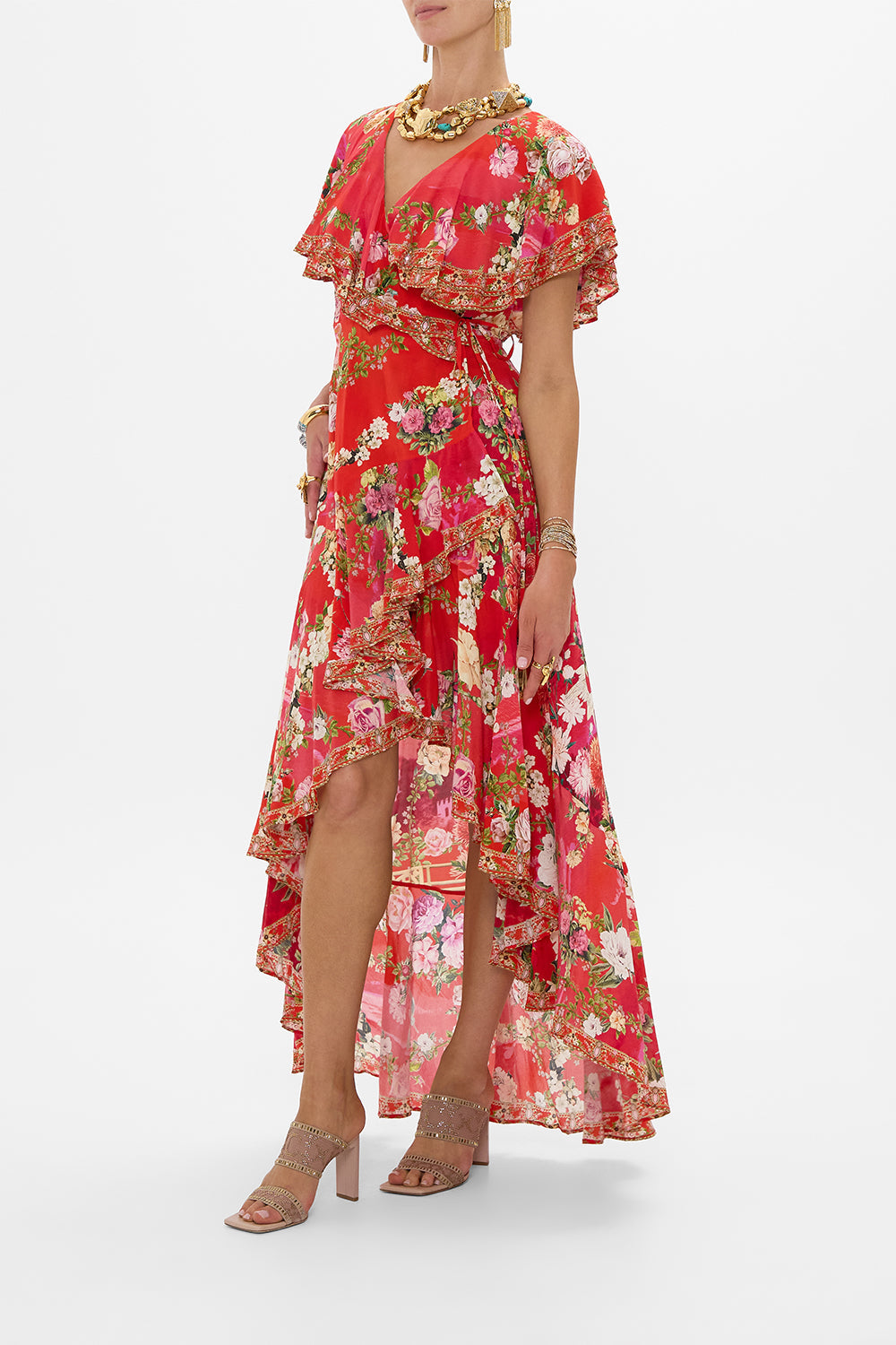 The CAMILLA FRILL SLEEVE LONG DRESS SWEET HOME ALEXANDRIA in our  print.
