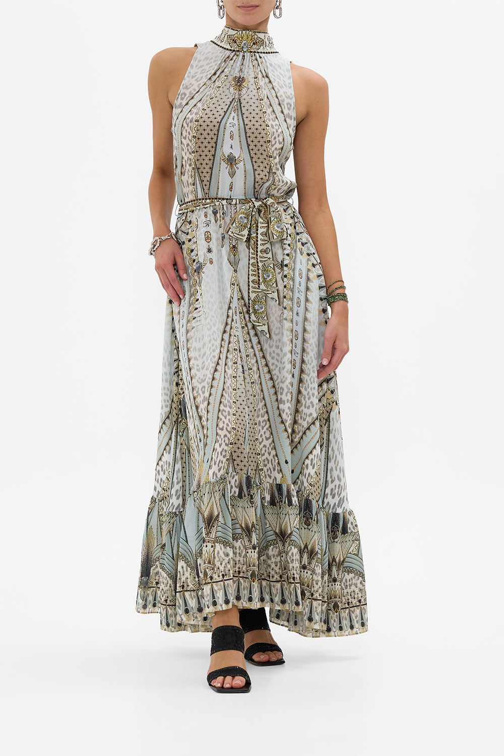 The CAMILLA NECKTIE DRESS WITH ELASTICATED WAIST SAHARA STARLET in our SAHARA STARLET print.