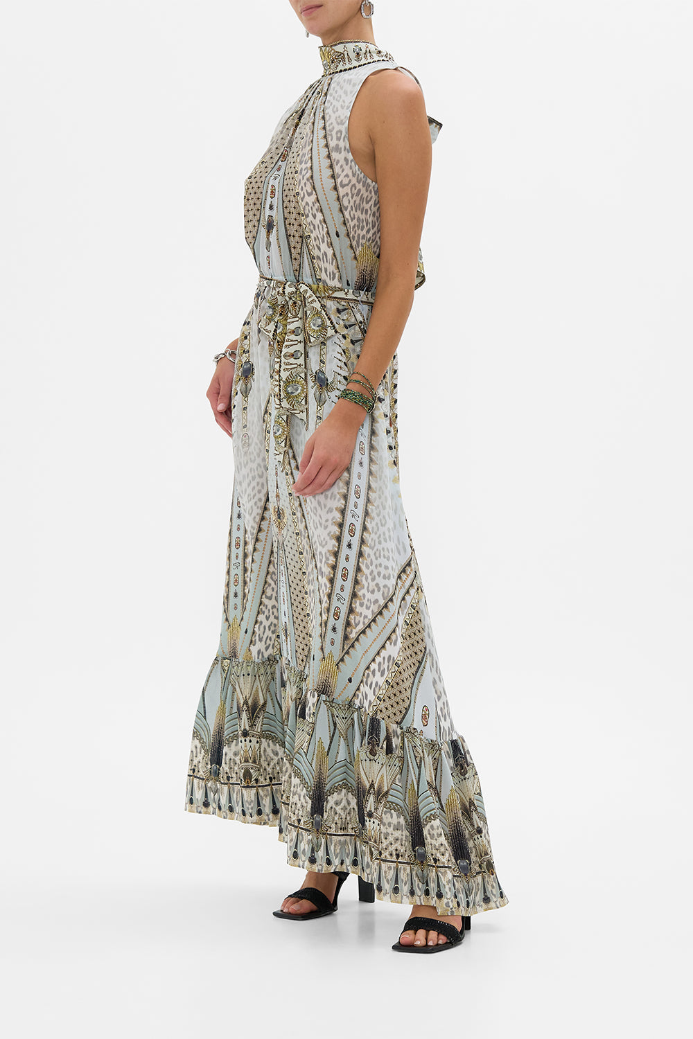 The CAMILLA NECKTIE DRESS WITH ELASTICATED WAIST SAHARA STARLET in our  print.
