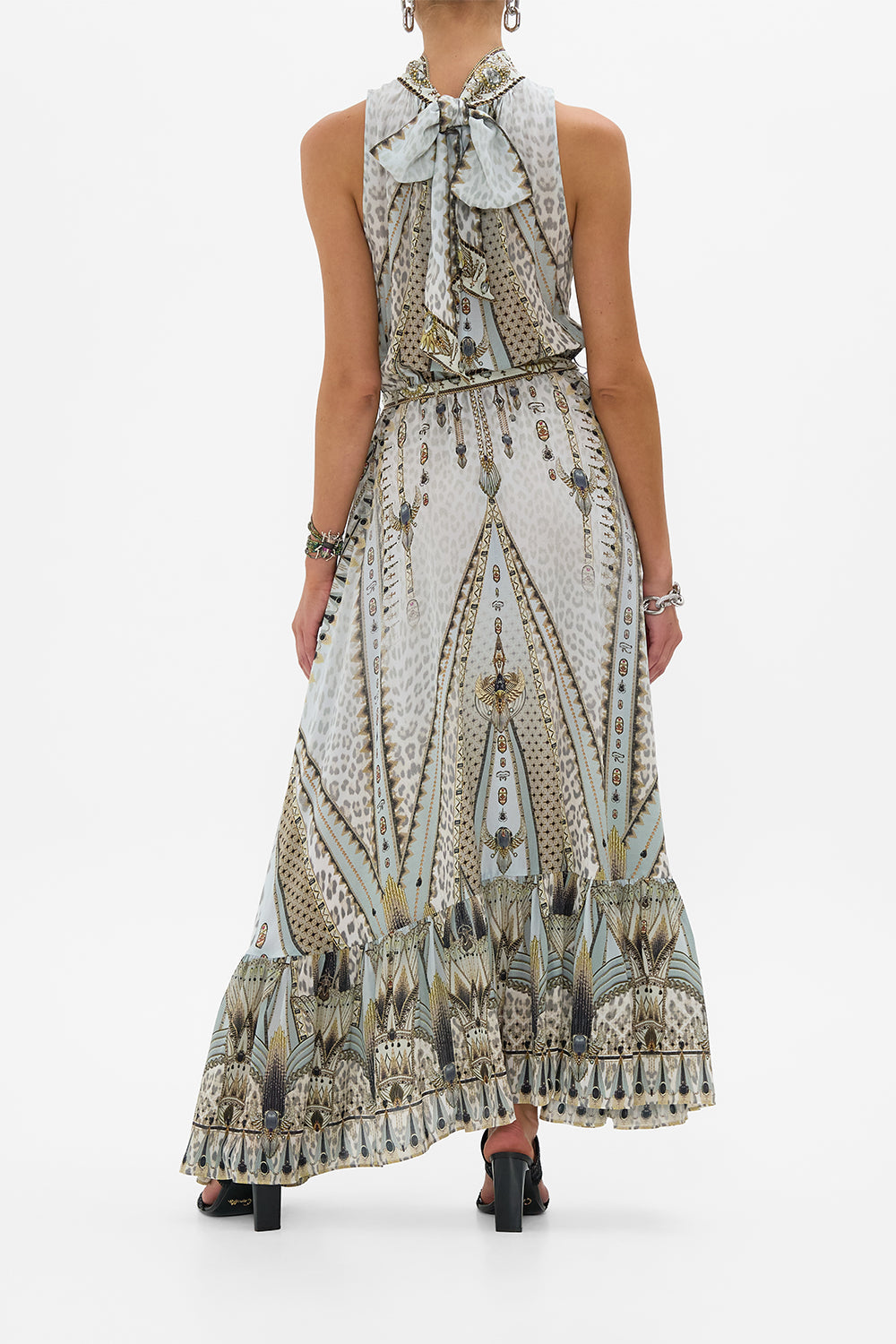 The CAMILLA NECKTIE DRESS WITH ELASTICATED WAIST SAHARA STARLET in our  print.