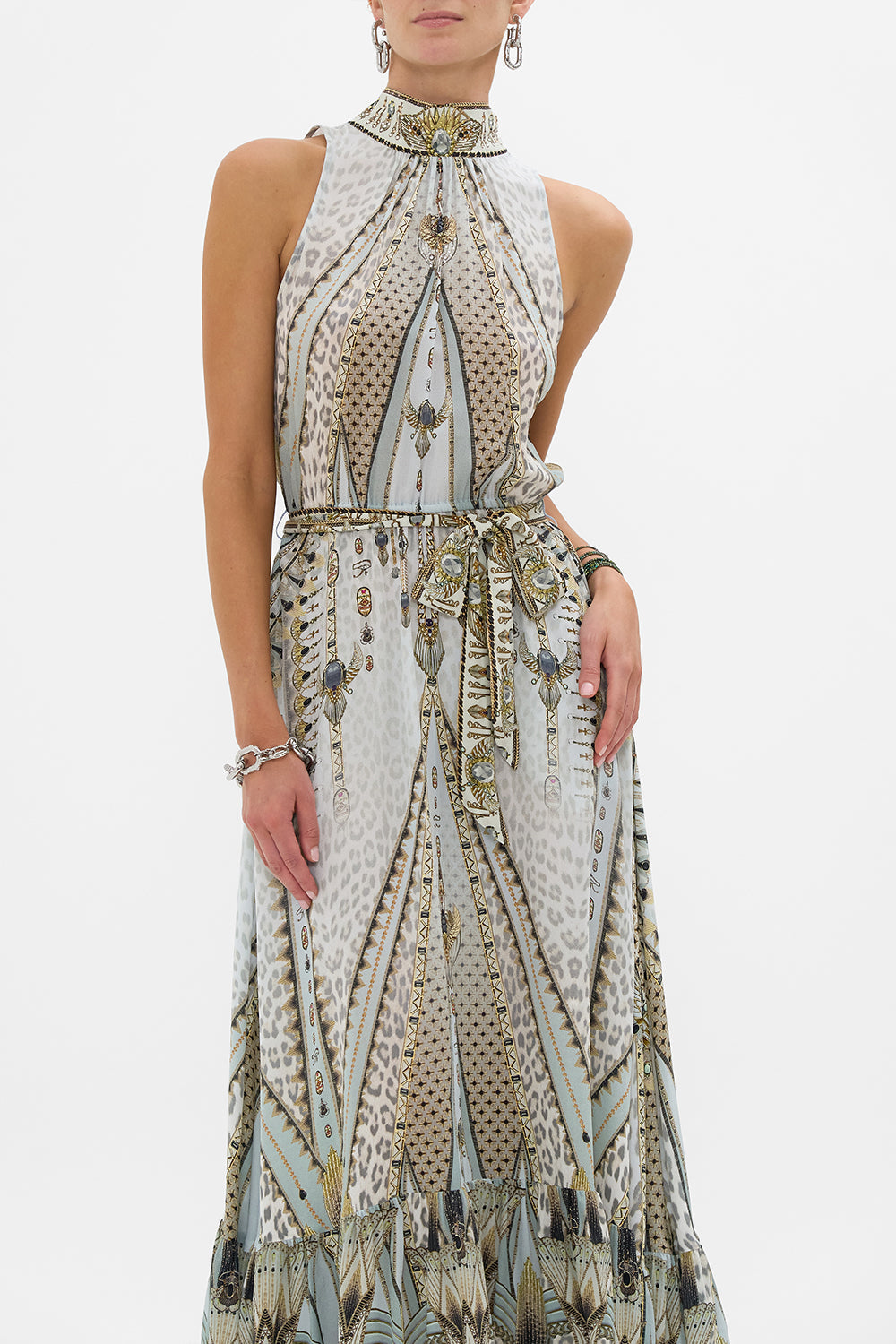 The CAMILLA NECKTIE DRESS WITH ELASTICATED WAIST SAHARA STARLET in our  print.