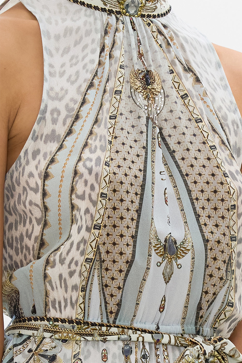 The CAMILLA NECKTIE DRESS WITH ELASTICATED WAIST SAHARA STARLET in our  print.