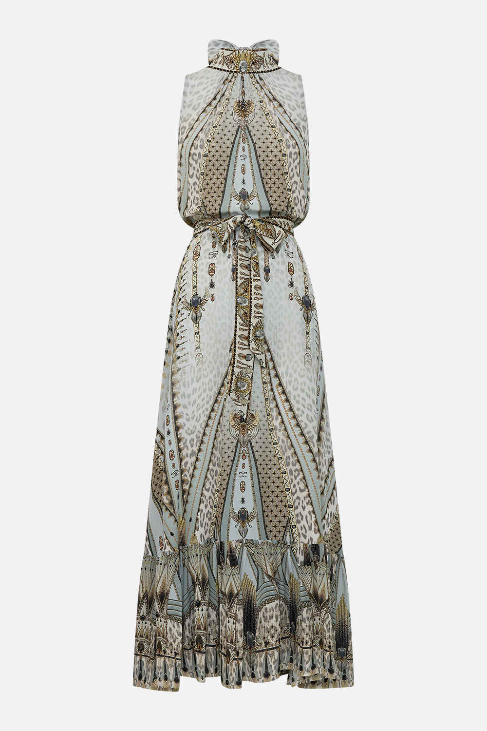 The CAMILLA NECKTIE DRESS WITH ELASTICATED WAIST SAHARA STARLET in our  print.