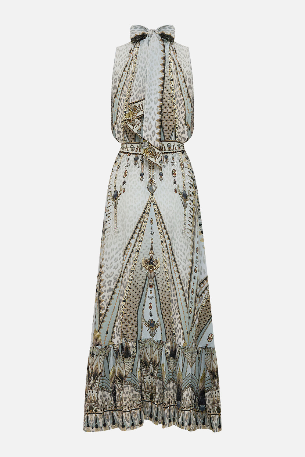 The CAMILLA NECKTIE DRESS WITH ELASTICATED WAIST SAHARA STARLET in our  print.