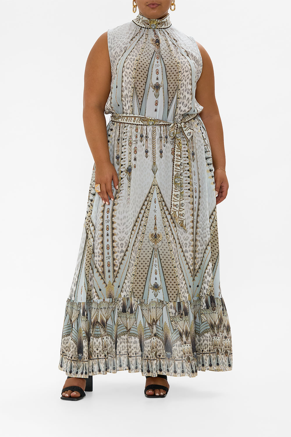 The CAMILLA NECKTIE DRESS WITH ELASTICATED WAIST SAHARA STARLET in our  print.