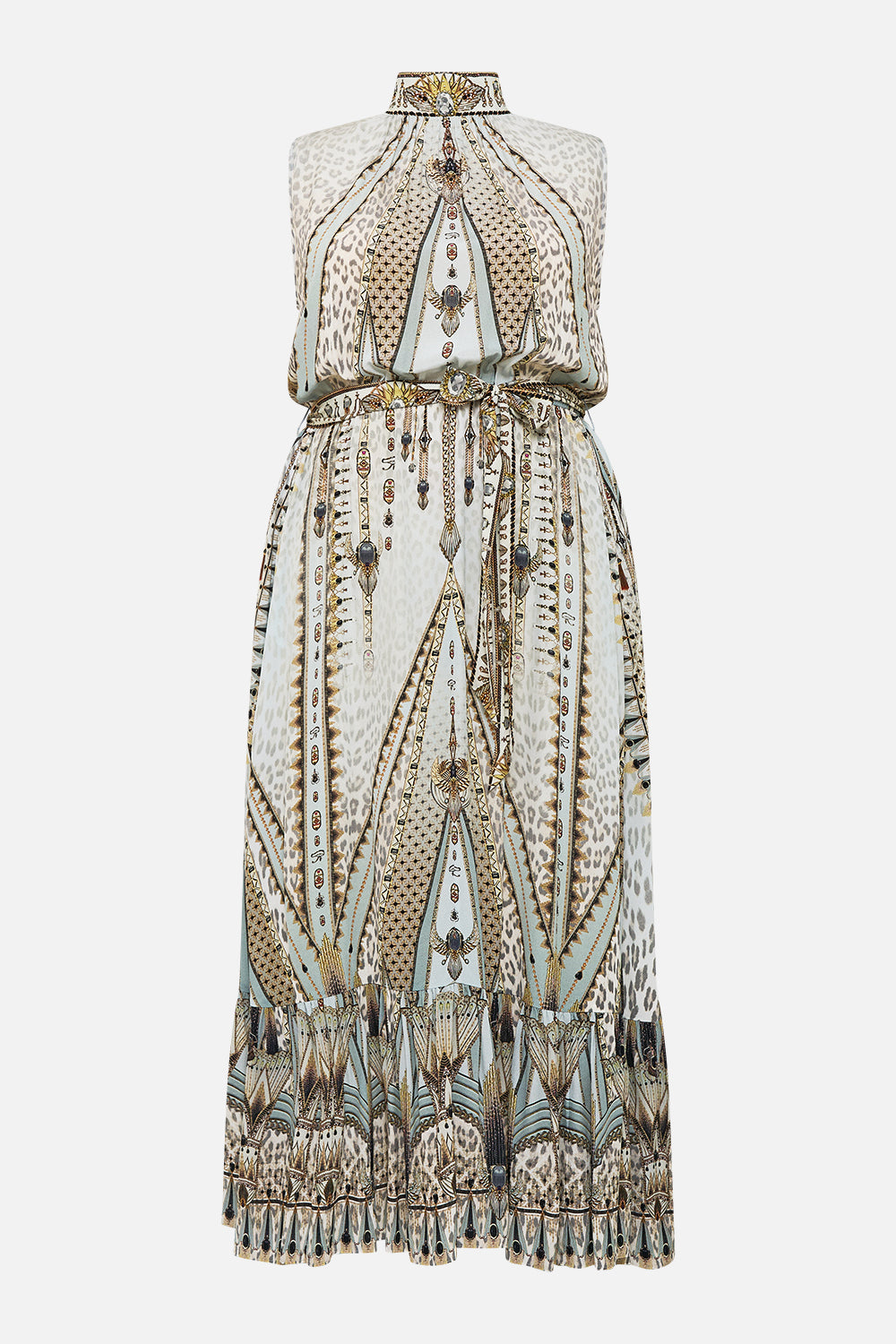 The CAMILLA NECKTIE DRESS WITH ELASTICATED WAIST SAHARA STARLET in our  print.