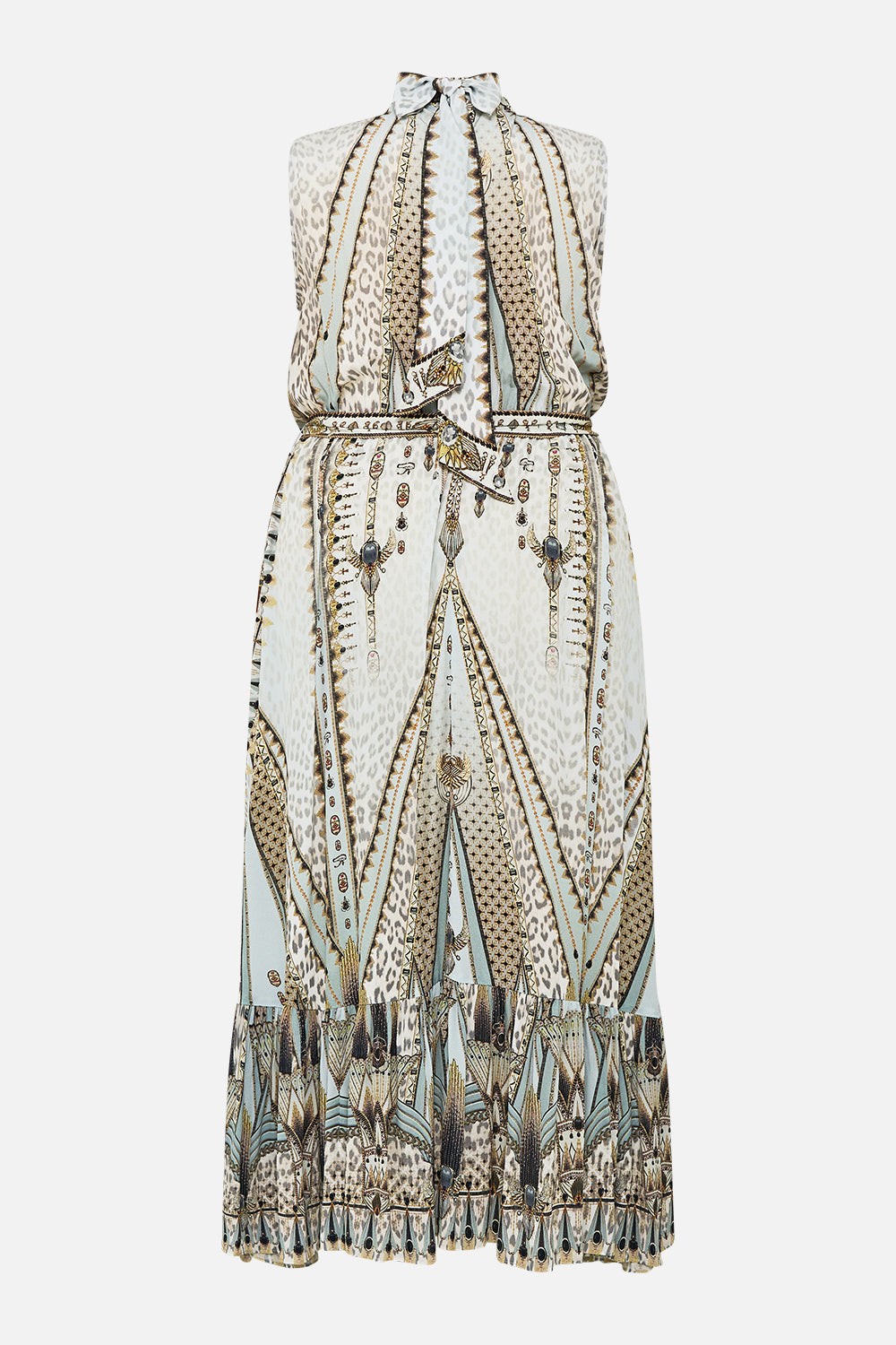 The CAMILLA NECKTIE DRESS WITH ELASTICATED WAIST SAHARA STARLET in our  print.