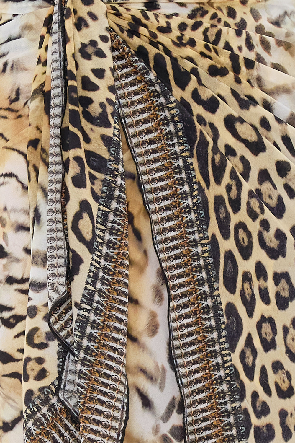 The CAMILLA LONG EYELET SARONG JAGUAR in our  print.