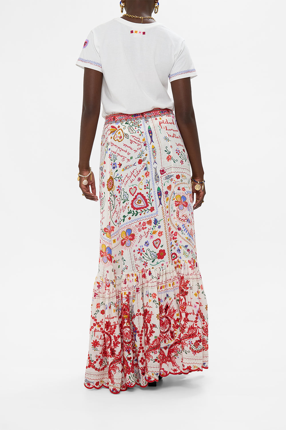 The CAMILLA MAXI SKIRT WITH RUFFLE HEM A KITSCH IN TIME in our  print.