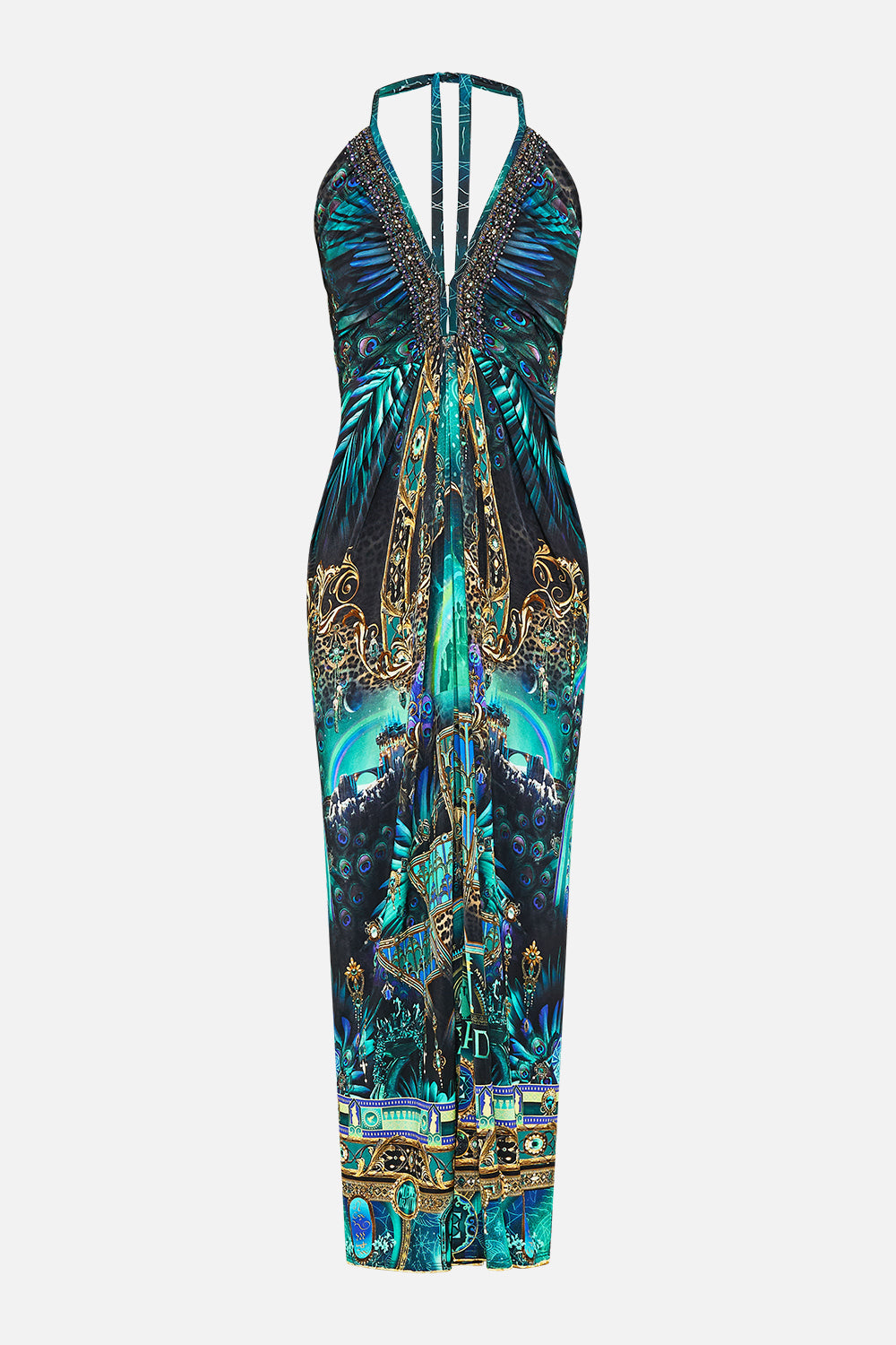 V NECK GATHERED JERSEY DRESS DEFY GRAVITY