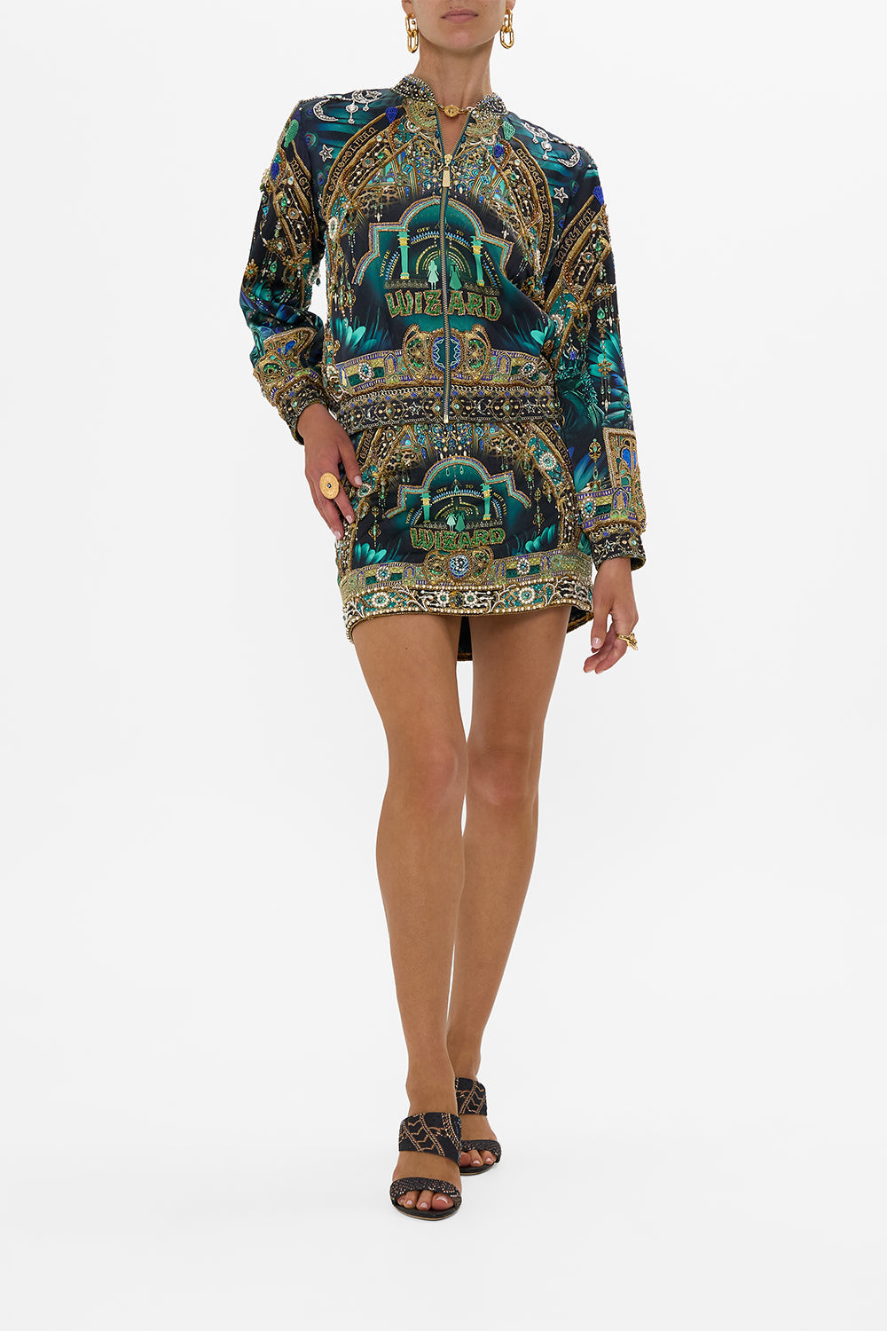 The CAMILLA BOMBER JACKET DEFY GRAVITY in our DEFY GRAVITY print.