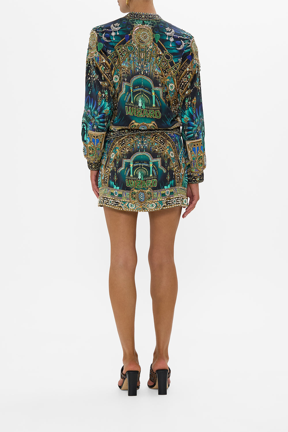 The CAMILLA BOMBER JACKET DEFY GRAVITY in our  print.