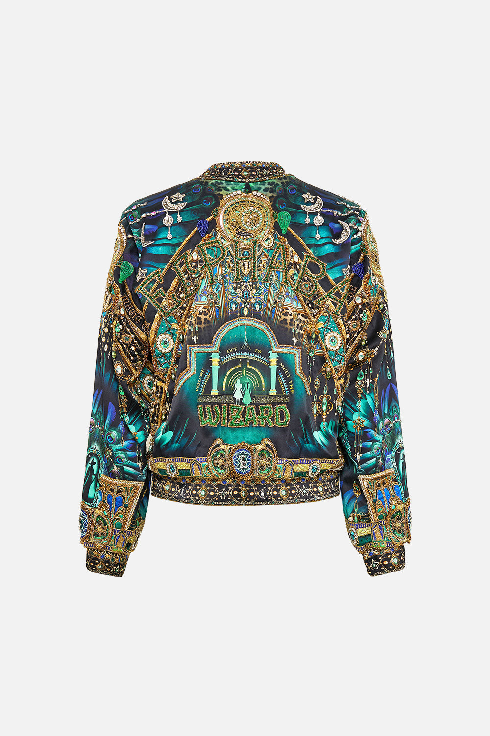 The CAMILLA BOMBER JACKET DEFY GRAVITY in our  print.