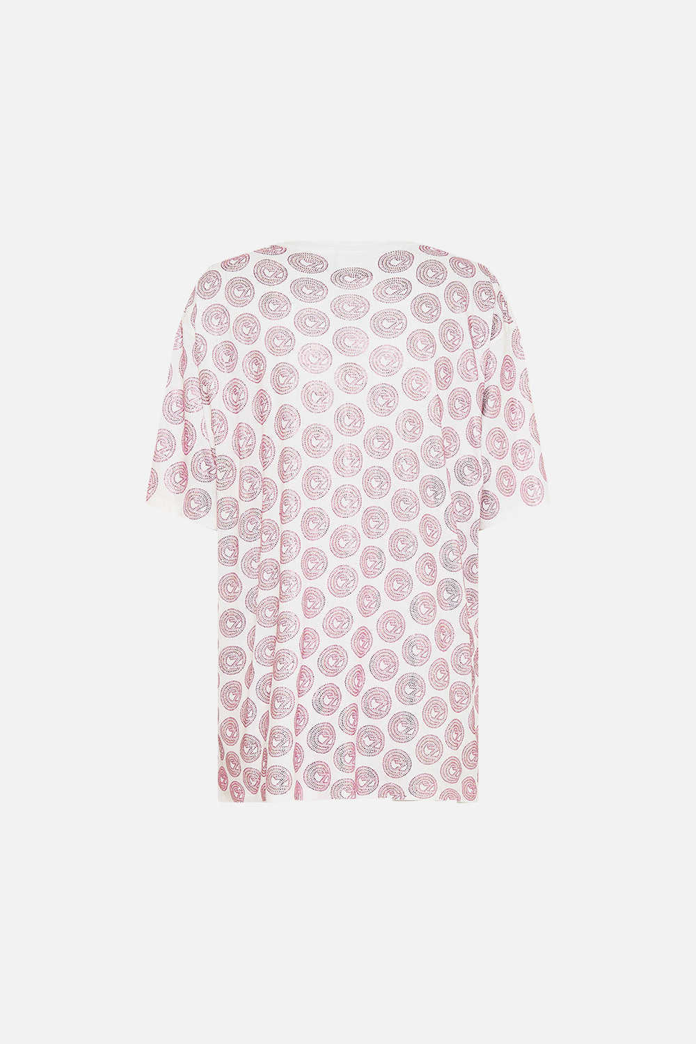 The CAMILLA OVERSIZED BAND TEE - WHITE/PINK TOTALLY OZMOPOLITAN in our  print.