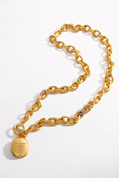 COSMIC CARTOUCHE LONG SCARAB NECKLACE GOLD