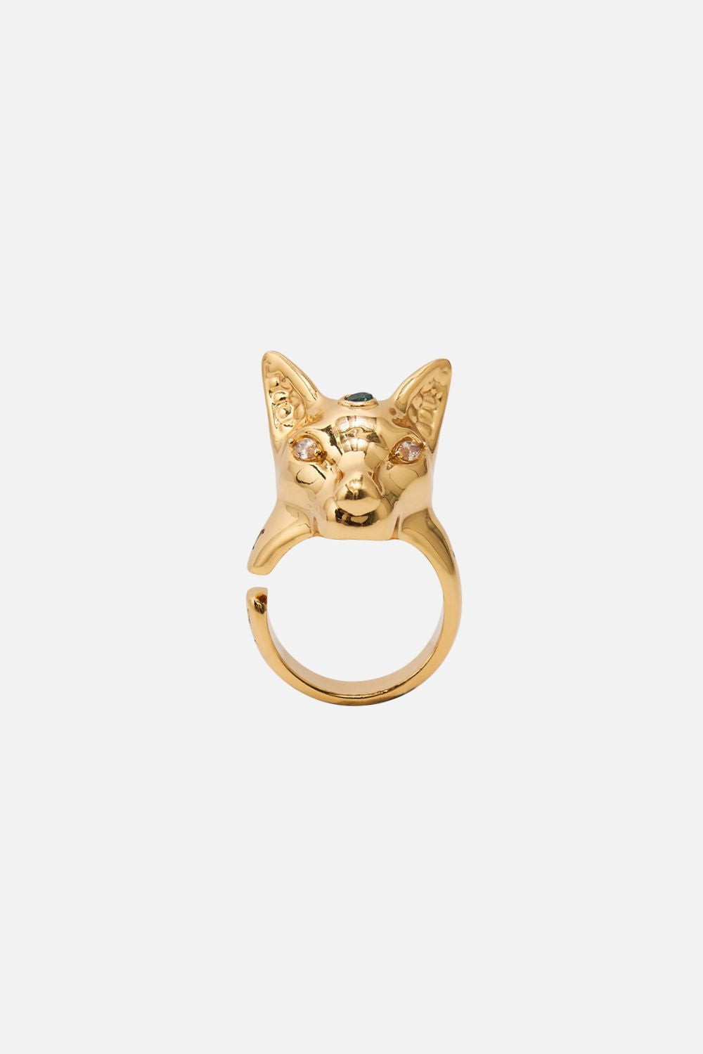 CAMILLA Gold Bastet Ring in Global Nomad print. 