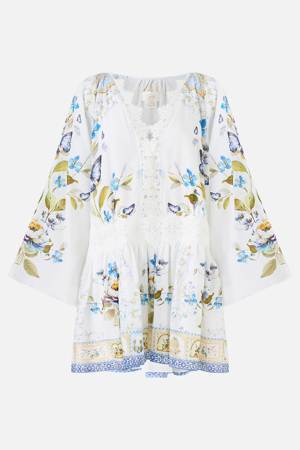 The CAMILLA relaxed short dress with dropped waist from our print botanical ballads, front product view