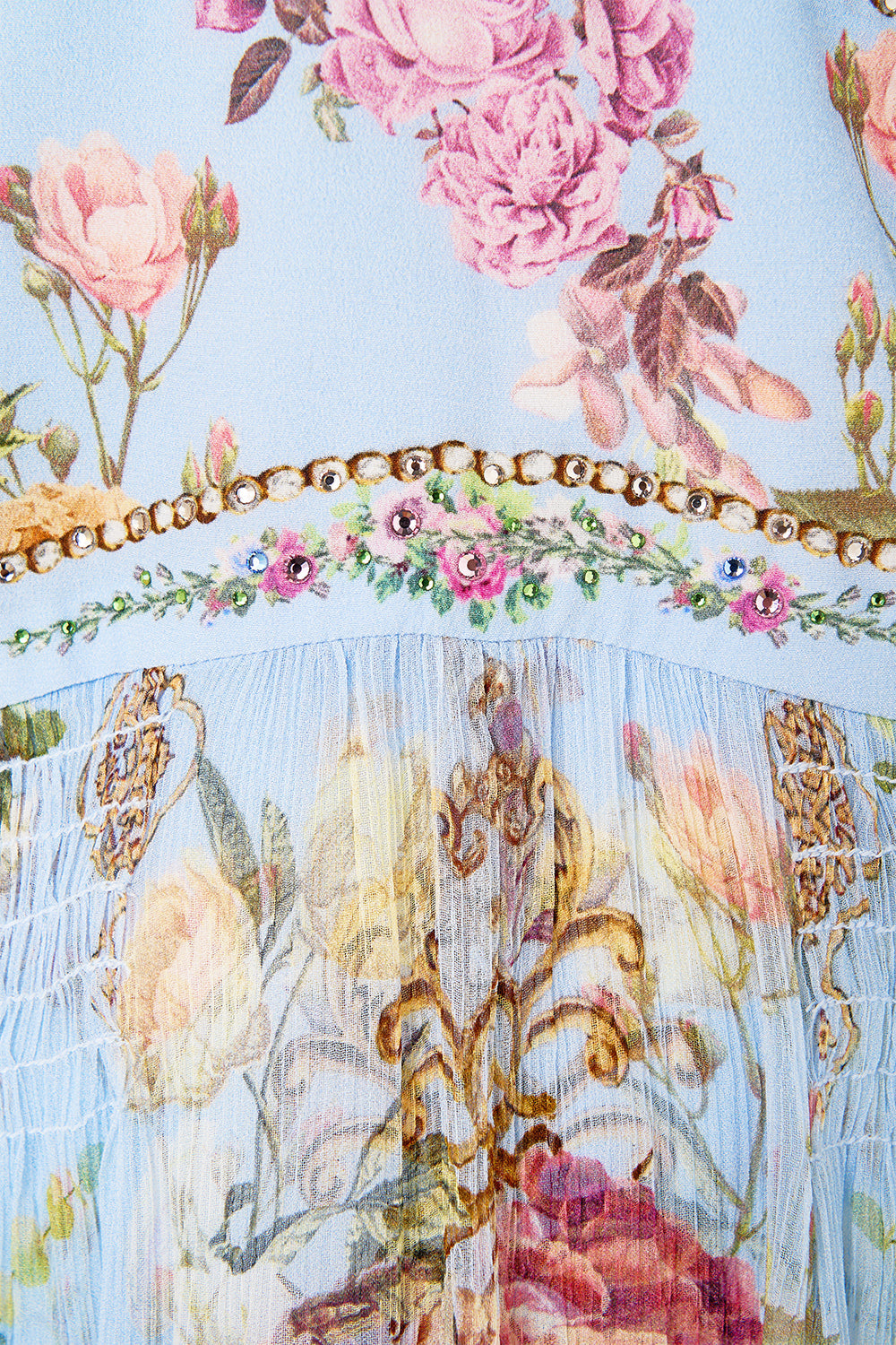The CAMILLA FLARED SLEEVE DRESS TILED IN TIME in our  print.