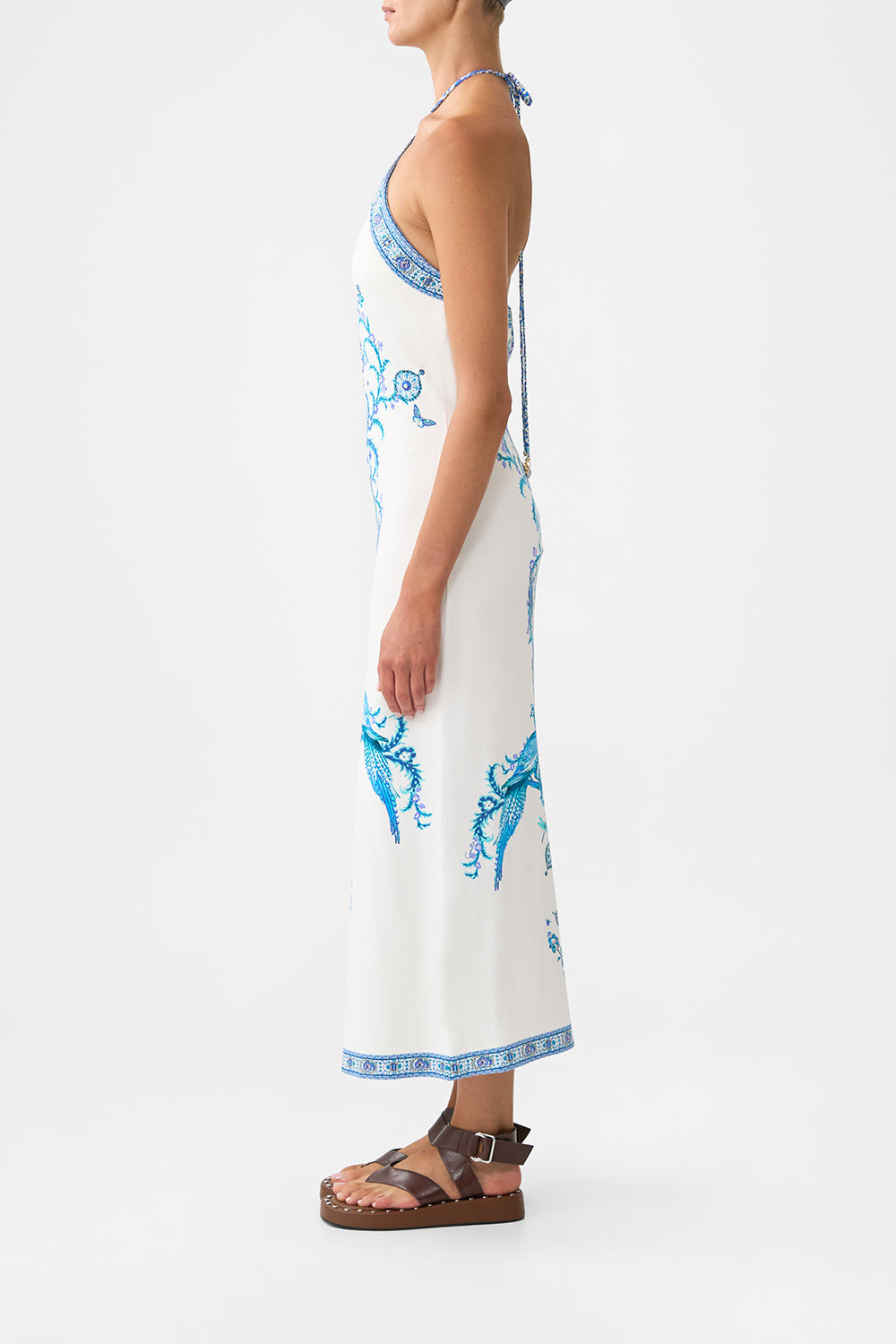 The CAMILLA LONG JERSEY HALTER DRESS ISNIK LULLABY in our  print.